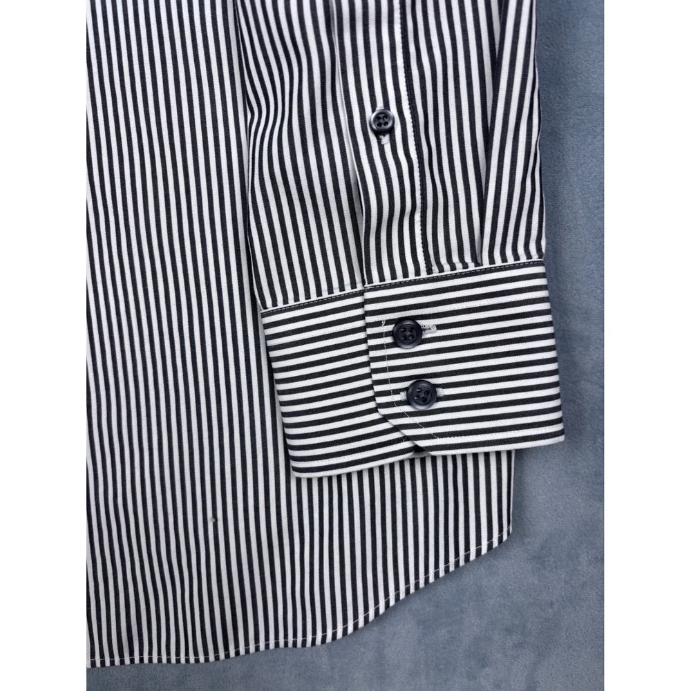 Banana Republic Mens Non-Iron Slim Fit Bengal Stripe Shirt Black White L 932909